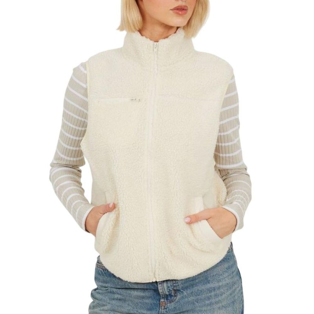 Brave Soul Womens/Ladies Pocket Sherpa Full Zip Vest / Cream